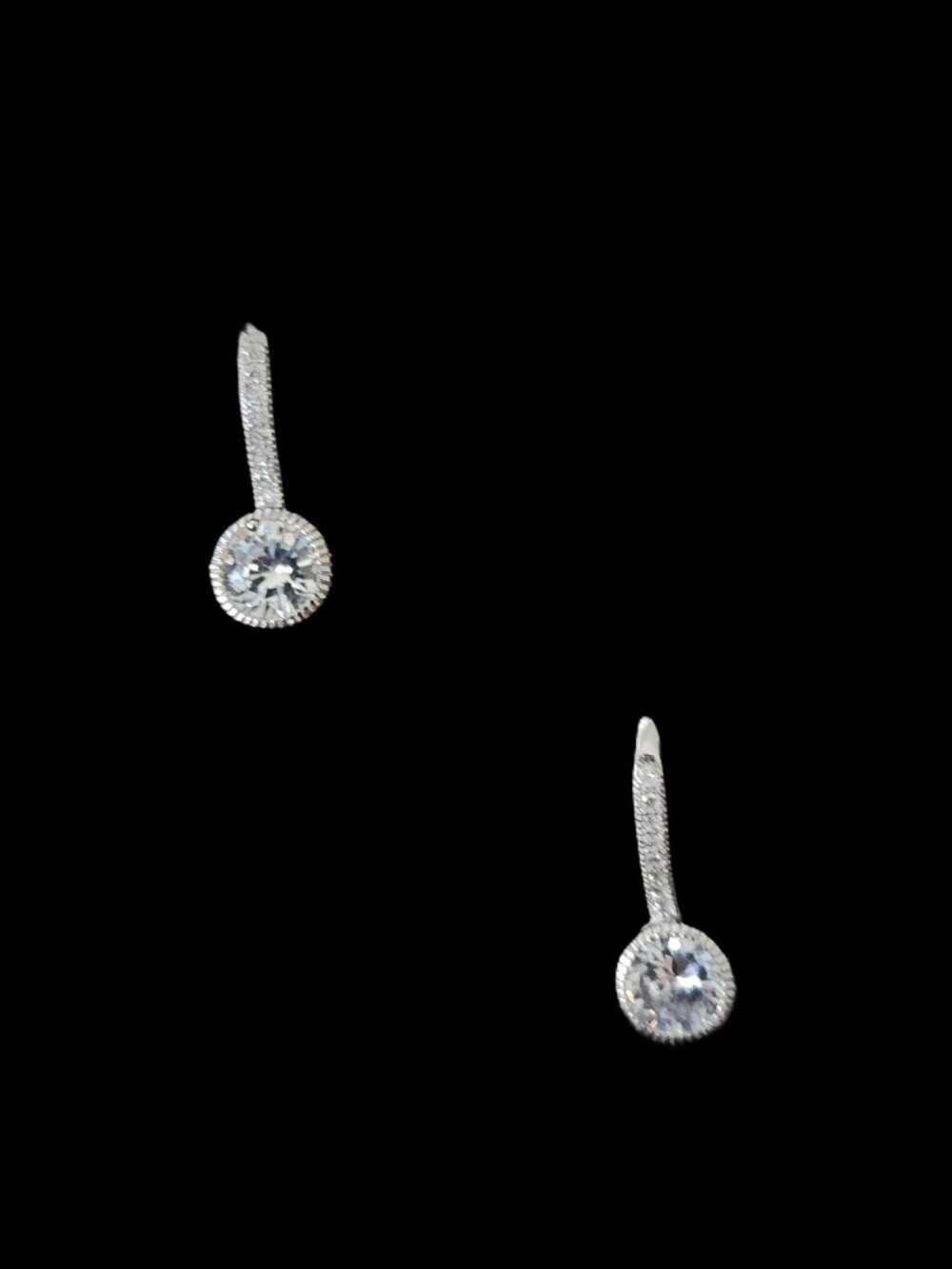 VINTAGE 90s Sterling Silver & CZ Round Halo Leverback Earrings